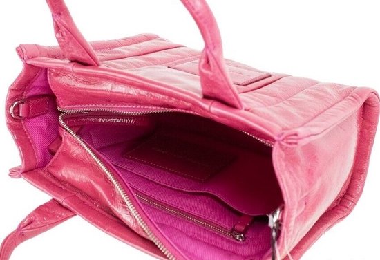 Glanzende Crinkle Mini Tote Magenta Lederen Crossbody Handtas