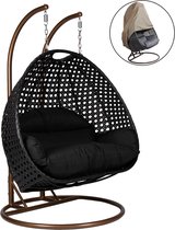 Chaise suspendue Dubai avec housse de protection - Cadre Goud - avec coussin de Luxe Zwart -146*70*124 - Fauteuil à bascule 2 personnes