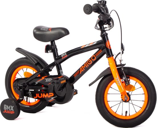 AMIGO BMX Jump Jongensfiets 12 Inch - Kinderfiets voor 2 tot 4 Jaar - 90-105 cm - Met Zijwieltjes - Zwart/Oranje van AMIGO — afbeelding 4