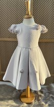 luxe feestjurk met tasje-moderne jurk voor meisjes-galajurk-vintage jurk-effen feestjurk-bruiloft-foto-verjaardag-doopsel-parels-steentjes-bloemen-licht lila kleur-katoen- 4 tem 5 jaar maat 110