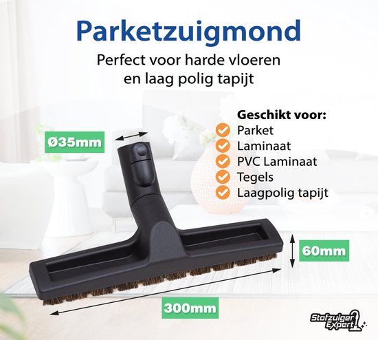Universele parket-zuigmond voor stofzuiger 35mm paardenhaar