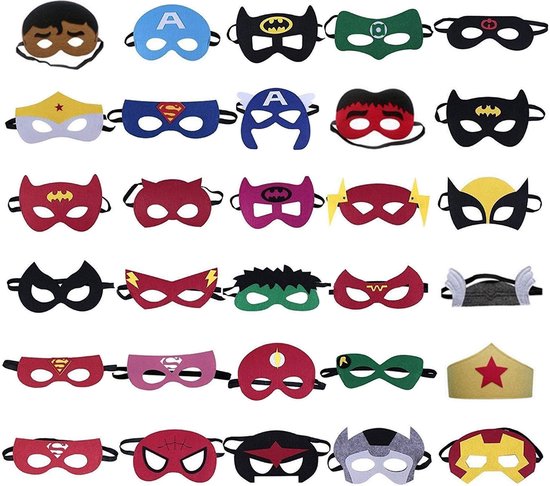 Fissaly 30 Stuks Superhelden Maskers voor Kinderfeest & Verkleed Partijen – Super Hero Kind Kostuum
