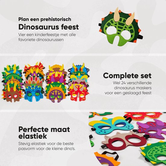 Fissaly 24 Masques de Fête Dinosaure – Fête des Dinosaures – Décoration de Fête pour Enfants – Costume & Accessoires