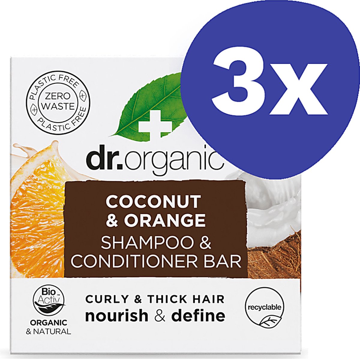 Dr Organic Kokosnoot & Sinaasappel Shampoo & Conditioner Bar (3x 75g)