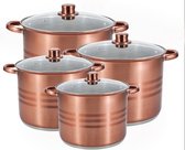 Royalty Line® SP8C Pannenset Inductie - 8 Delige Diepe Pannenset 6.5 / 8 / 10 / 12.5 Liter - Kookpotten 22/24/26/28 cm - RVS - Voor Alle Warmtebronnen - Koper