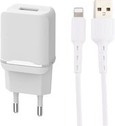 Adapter USB - Oplader Geschikt voor iPhone en iPad - PVC Materiaal - 1 Meter - Oplaadkabel - 12W Vermogen - Adaptive Fast Charger - Incl. Lightning Kabel - Stekkerblok - Wit