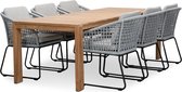 BUITEN living Oakland/Tulum Mouse Grey dining tuinset 7-delig | teakhout + touw | 240cm | 6 personen