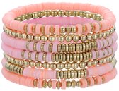 Malinsi Armband Dames Set 7 Stuks - Roze Geel 18cm rekbaar - Sieraden Armbanden Vrouw