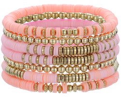 Malinsi® Armband Dames Set 7 Stuks - Roze Geel 18cm rekbaar - Sieraden Armbanden Vrouw