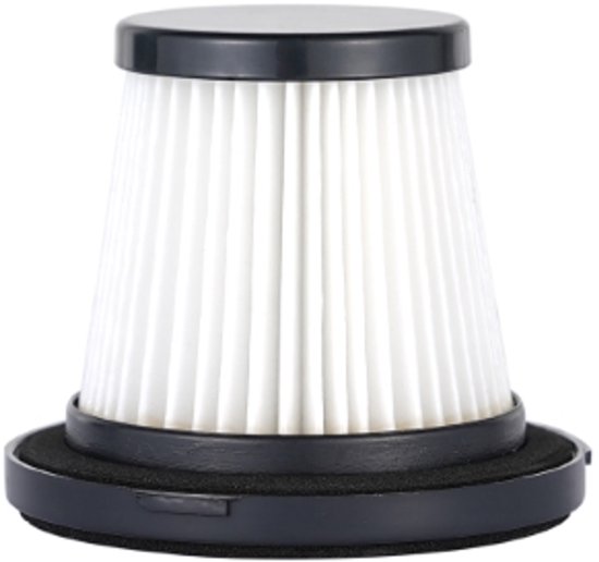 Wit plooifilter met zwarte randen voor een steelstofzuiger.