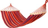 Rijoka Hangmat Large met Spreidstok- 200x140cm – Rood Gestreept – 1 Persoons – Incl. 2 Haken, Touw én Opbergzak