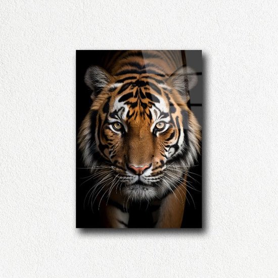 Indoorart - Glasschilderij tijger 60x90 CM - Afbeelding op plexiglas - Inclusief montagemateriaal