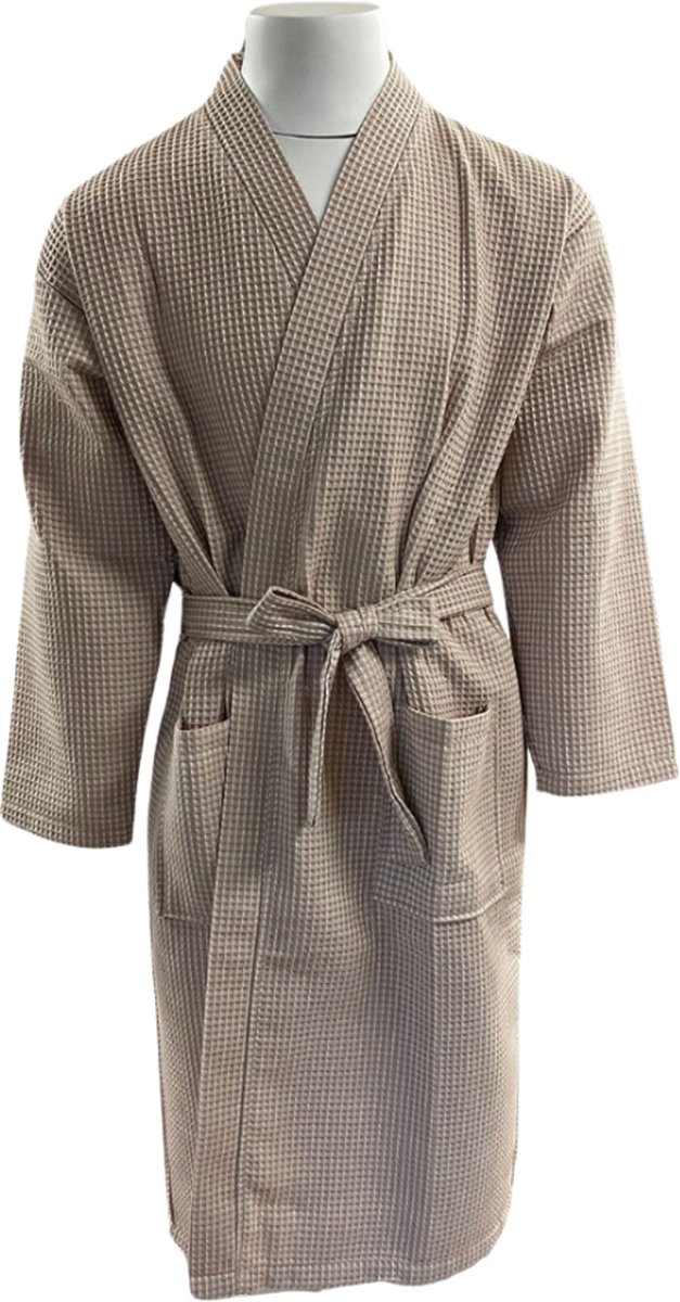 Romana Products Wafel Duo Tone - Badjas Ongevoerd - Ochtendjas - Kamerjas - Champagne-Crème - Maat M - Luxe Wellness - Ademend Katoen