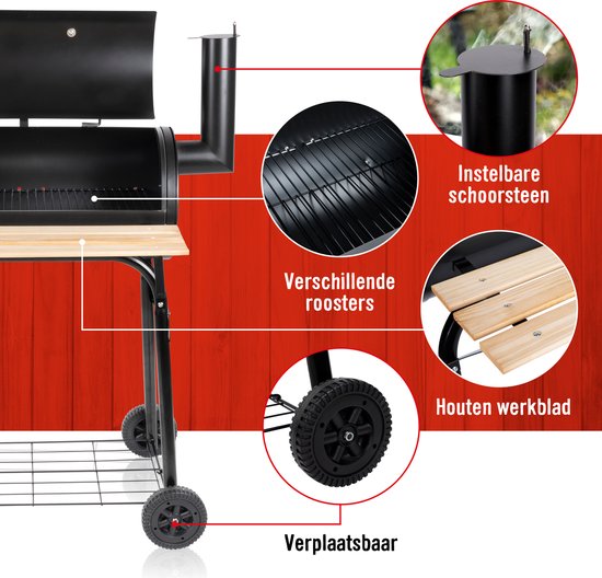 BBQ Collection 2-in-1 Smoker BBQ - Houtskool Barbeque - Buitenkeuken Barbecue - Grill en Smokerbarbecues - 104 x 58 x 114 cm
