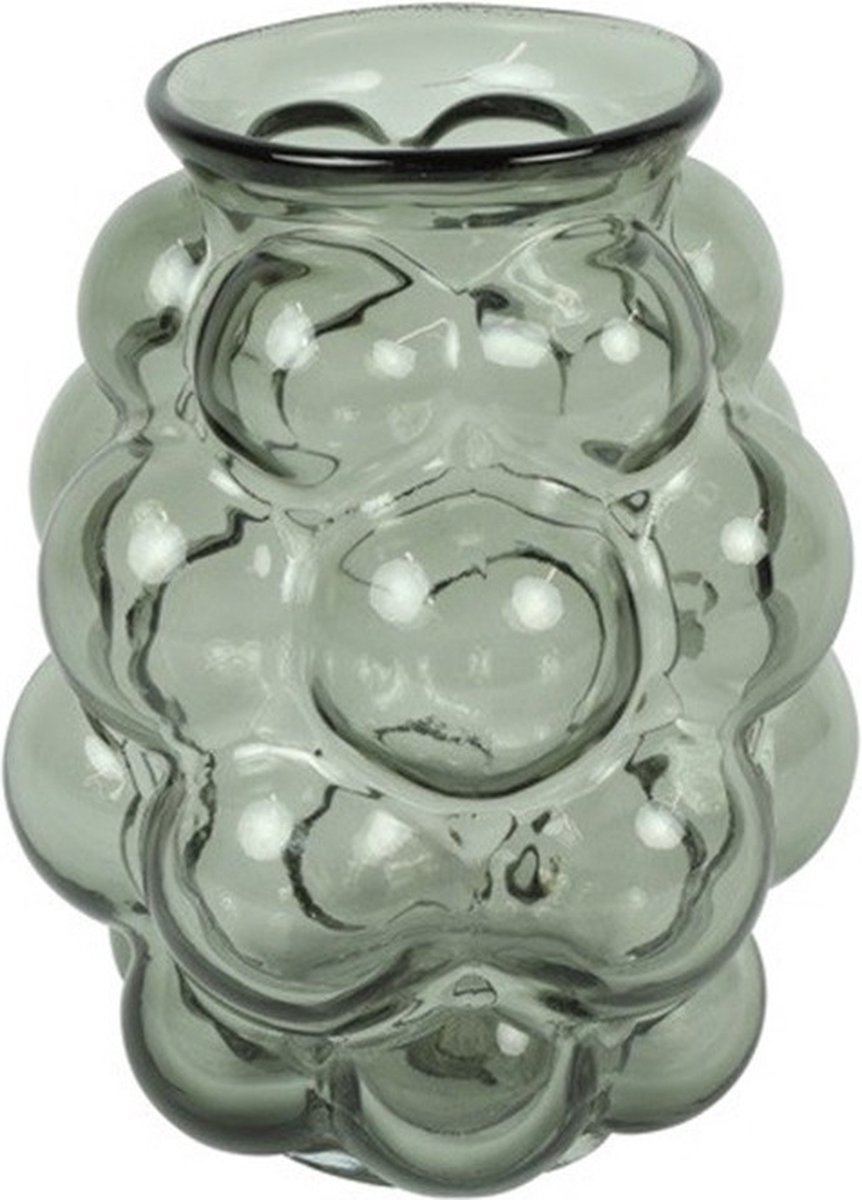 Countryfield Bloemenvaas Bubblegum Medium - transparant glas - lichtgrijs - 16 x 21 cm - handgemaakte vaas