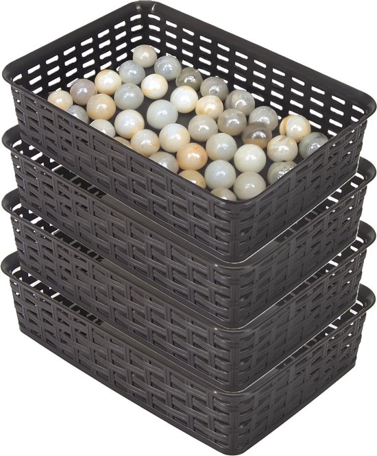 Foto: Hega hogar opbergmandje ladeverdeler 4x donkerbruin 2 liter kunststof 17 x 25 x 6 cm kleine opslag bakjes manden