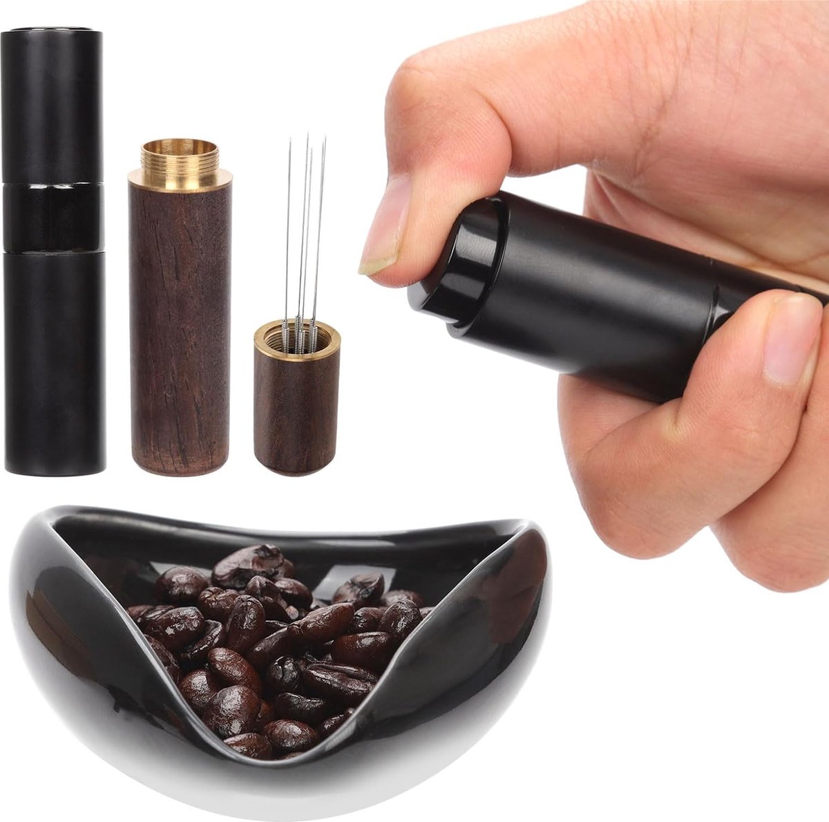 4-delige Koffiebonendoseerbeker, Spuitfles, Espressoroerapparaat, Theelepelset, Keramische Koffiedoseerbakset Koffiebaraccessoires voor Koffieliefhebbers (Tot 35 g Koffiebonen)
