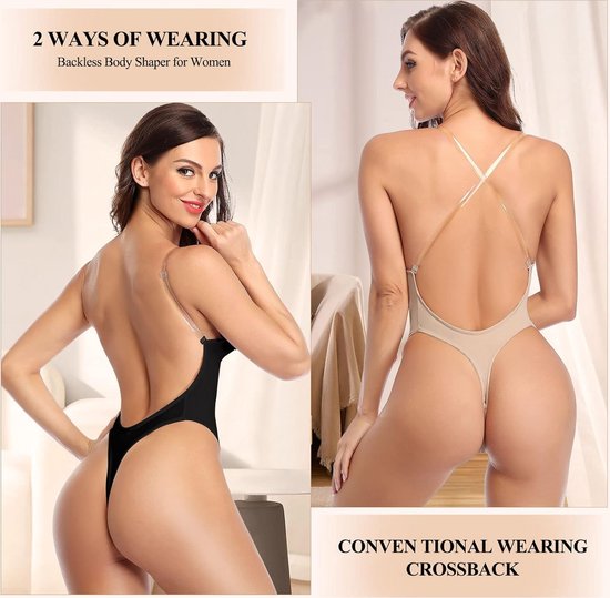 SERSARY Rugvrije beha, rugvrij, met beugel, zachte kant, backless beha, Low Back Multiway BHS, ongevoerd, diepe ruguitsnijding, push-up, afneembare bandjes, nekhouder (Cup A-C), wit, S