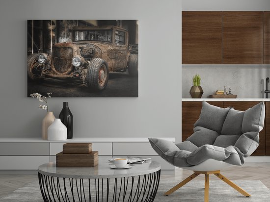 Canvas Schilderij - Retro - Car - Oude Auto - Wall Art - Oldtimer - 90x60 cm