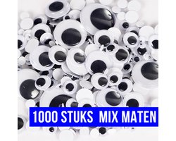 Allernieuwste 1000 Stuks Wiebelogen Mix 4 tot 12 mm - Bewegende Zelfklevende Wiebel Oogjes Mix - Creatieve Knutsel Ogen Zwart Wit 1000 STUKS