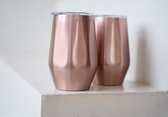 Cappella (set van 2 - Roségoud) - Roestvrijstalen wijnglas | Wijnglas als cadeau | Geïsoleerde wijnbeker van 350 ml met deksel | Feestelijke koffiemok, koffiebeker, theebeker, theeglas