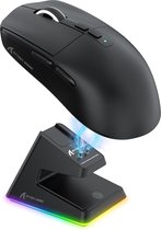 ATTACK SHARK X6 Draadloze Gaming Muis - RGB-Oplaadstation - Wired/2.4G/BT5.4 - Lichtgewicht 56 Gram - PAW3395 - 26000DPI - Zwart