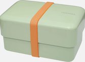 TAKENAKA Bento Nibble Box Pistachio Green milieuvriendelijke lunchbox gemaakt in Japan, BPA- & rietvrij, 100% recyclebaar plastic flesgebruik, magnetron- en vaatwasmachinebestendig, Bentobox rechthoekig L165x108xH90mm (Pistache Groen * band: Oranje)