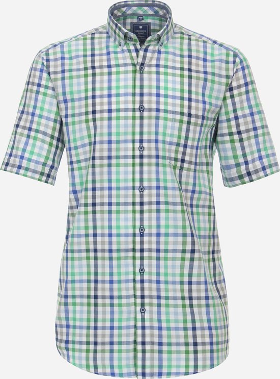 Chemise Redmond Comfort Fit - manches courtes - popeline - à carreaux verts - Repassage facile - Taille col : 41/42