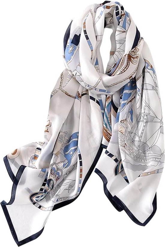 Andyou Hijab - Geometrisch patroon - 90X90 cm - Zijde - Elegant - marineblauw