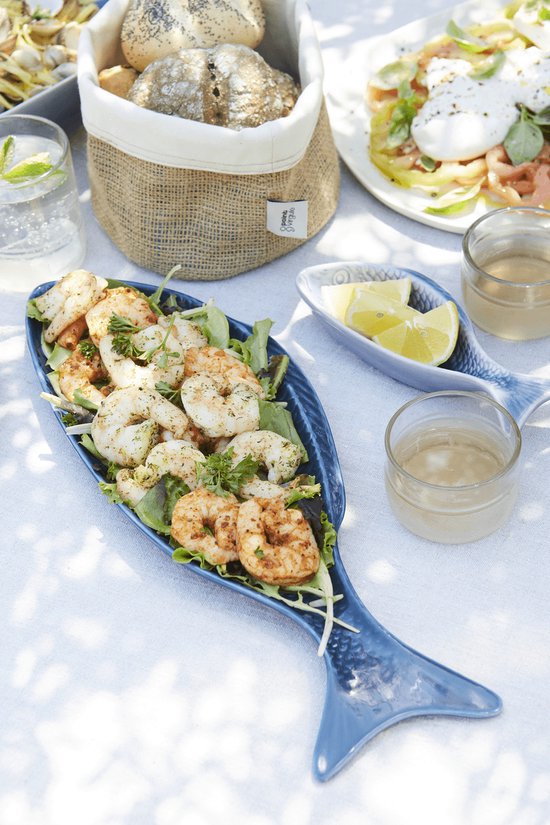 Bocal à poisson Point-Virgule en faïence bleue 40x14cm