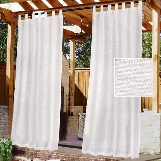 Buitengordijnen, verwijderbaar, plakkerige bovenkant voor eenvoudig ophangen en afrollen, waterdichte buitenveranda met wit gordijn binnendek, buiten, 2 panelen (2 x 132 x 240 cm, wit)