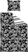ESTAhome eenpersoons dekbedset funky flowers en paisleys zwart en wit - 140 x 200/220 cm & 60 x 70 cm - 156801