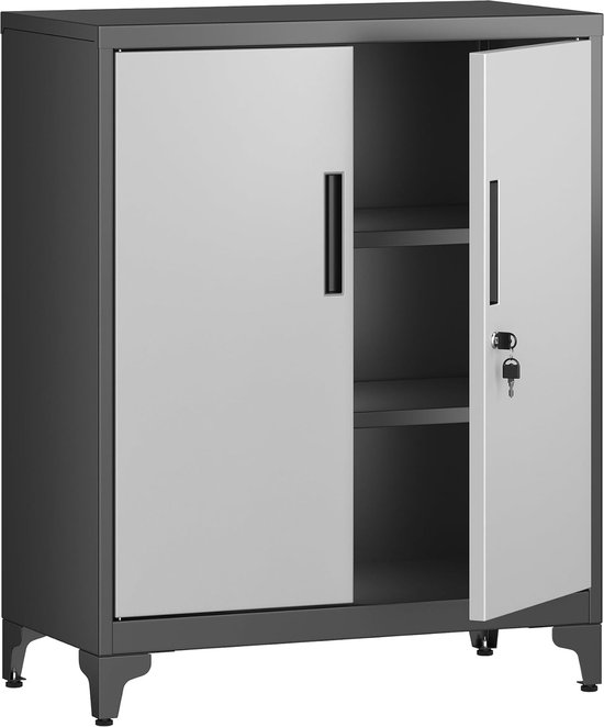 Signature Home Index Archiefkast met slot - multifunctionele kast - kantoorkast met 2 deuren - stalen opbergkast - zilverzwart - 40.5 x 80.5 x 90 cm