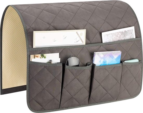 Foto: Bed en bank organizer opbergen opbergzak bedopberger bankopberger bed opbergzak bedside pocket opbergzak grijs tijdschriftenhouder sofa stoel bank armsteun organizer