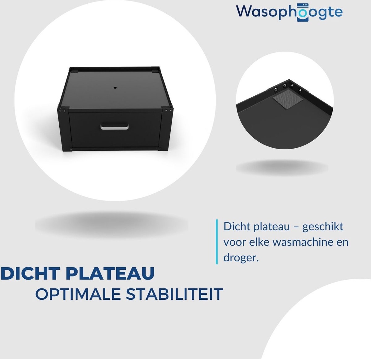 Wasophoogte® Wasmachine verhoger - Wasmachine opbouwmeubel - Wasmachine sokkel - 31cm hoog - Zwart - Universeel - enkel - Inclusief Lekbak thumbnail 3