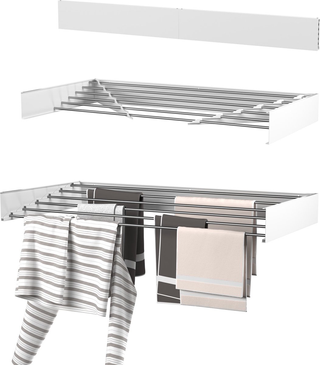 RMBO Wanddroogrek - Inklapbaar droogrek - 5m Drooglengte - Wit - Universeel voor Balkon/Tuin/Badkamer