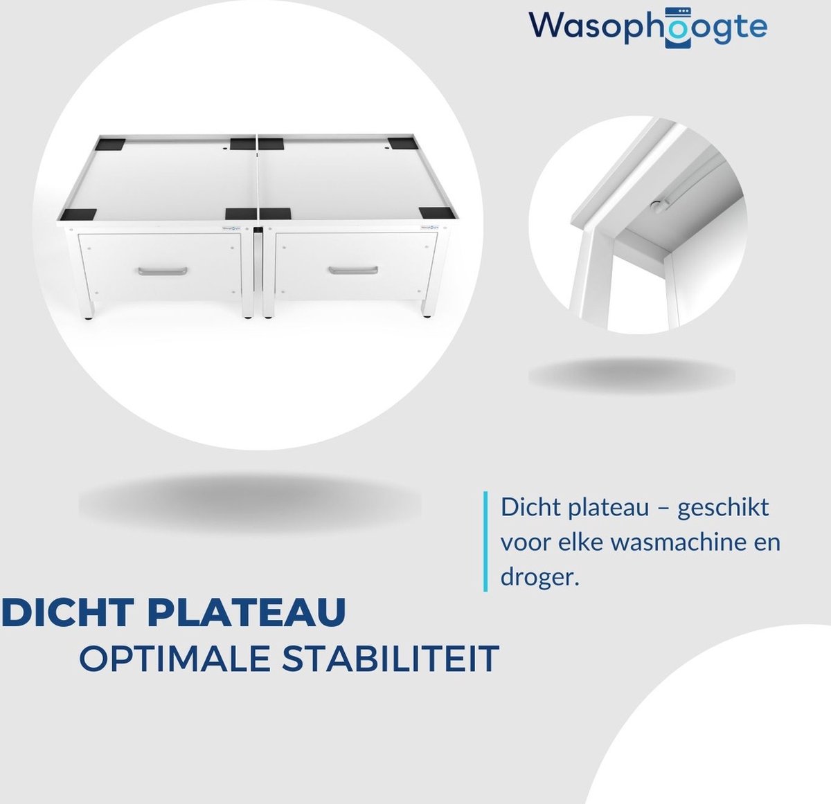 Wasophoogte® Wasmachine verhoger met lade - Wasmachine opbouwmeubel - Wasmachine sokkel - 42cm hoog - Wit - Universeel - Dubbel - Inclusief Lekbak thumbnail 8