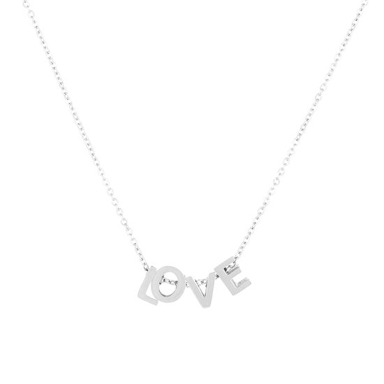 Zilveren LOVE letters ketting - Zilver - Kettinkje van roestvrij staal - Tekst sieraden voor dames - RVS - Stainless steel - Nikkelvrij - Roestvrij stalen