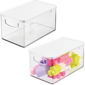 set van 2 opbergboxen – grote opbergdoos met deksel van stevig plastic – speelgoed opbergen was nog nooit zo makkelijk met deze stapelbare opbergbox – doorzichtig en wit