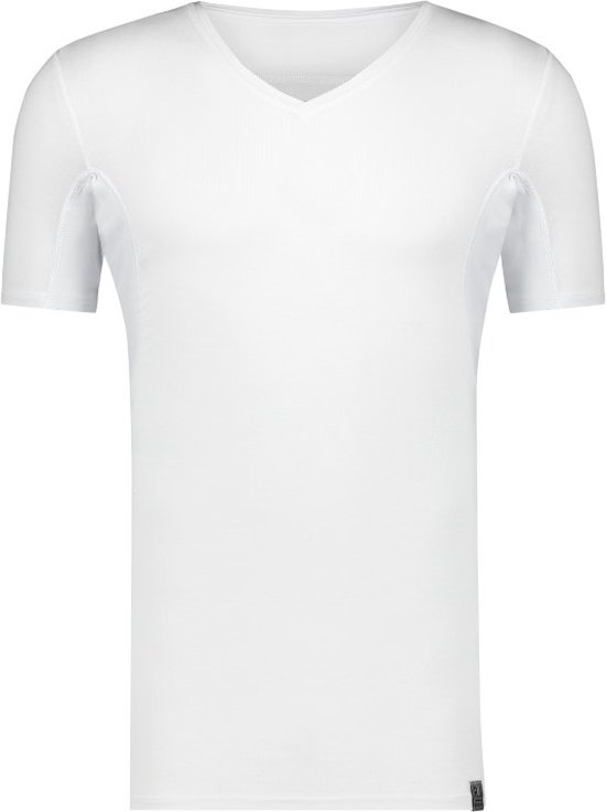 RJ Bodywear T-shirt anti-transpiration (pack de 1) - T-shirt pour homme avec aisselles et dos anti-transpiration - Col en V- blanc - Taille : S