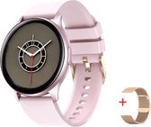 DARZ Pro 11 Smartwatch - Smartwatch Heren & Dames - HD Touchscreen - Horloge - Stappenteller - Bloeddrukmeter - Saturatiemeter - Hartslag – Roze siliconen band - iOS en Android