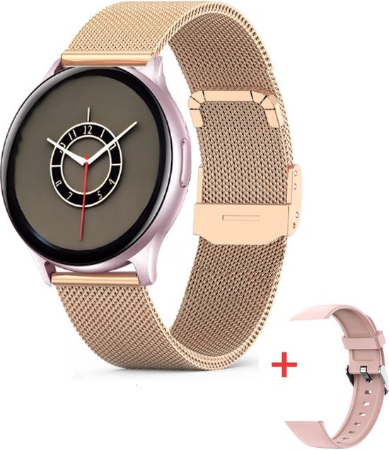 DARZ Pro 11 Smartwatch - Smartwatch Dames & Heren - HD Touchscreen - Horloge - Stappenteller - Bloeddrukmeter - Saturatiemeter - Hartslag – Rosé goud metalen band - iOS en Android