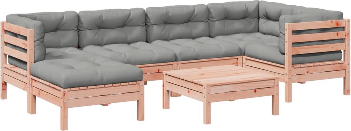 vidaXL 7-delige - Loungeset - met - kussens - massief - douglas - vurenhout grijs
