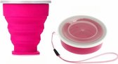 Roze - Opvouwbare Siliconen Beker met Deksel - EcoDoen 200ml: Herbruikbaar, Milieuvriendelijk, Gemakkelijk Schoon te Maken - Ideaal voor Koffie, Thee, Water & Meer - Inklapbaar Ontwerp voor Ruimtebesparing - Dagelijks Gebruik en Onderweg Cadeau