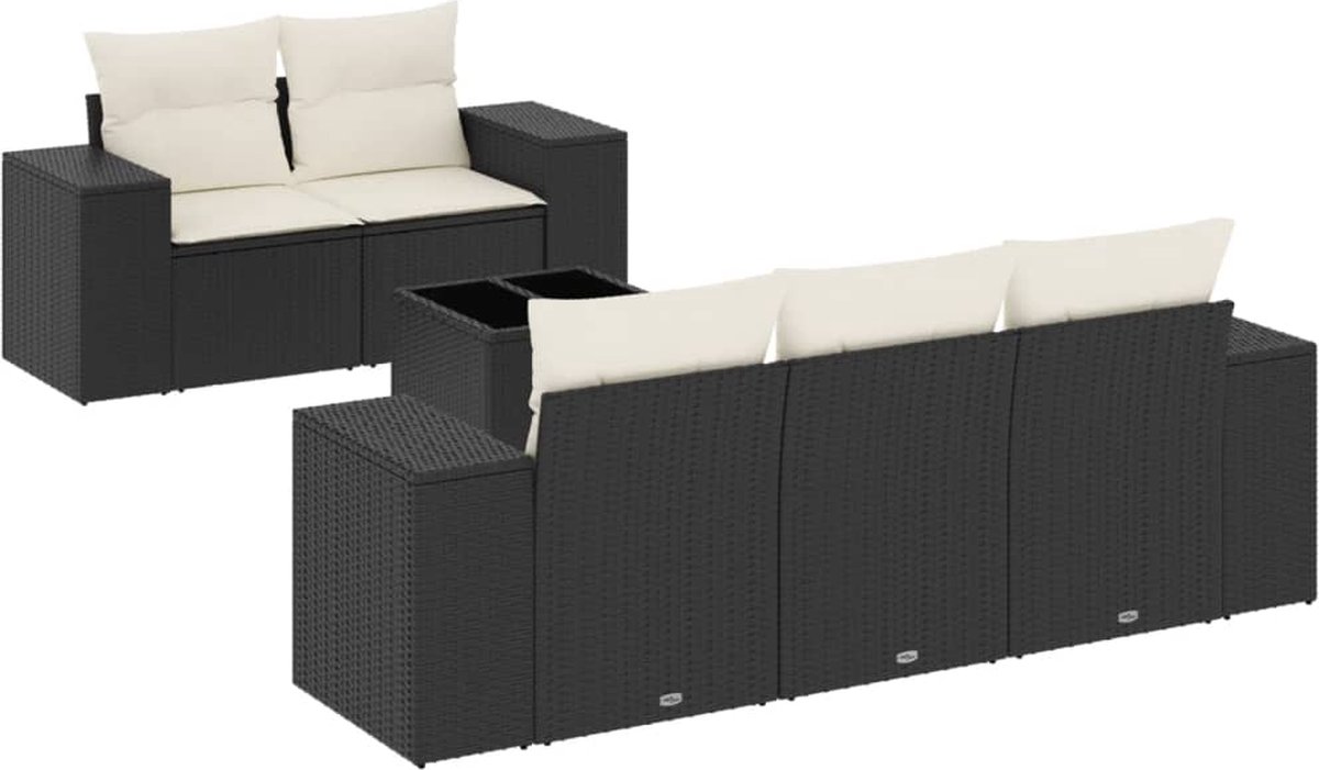 vidaXL 6-delige - Loungeset - met - kussens - poly - rattan - zwart