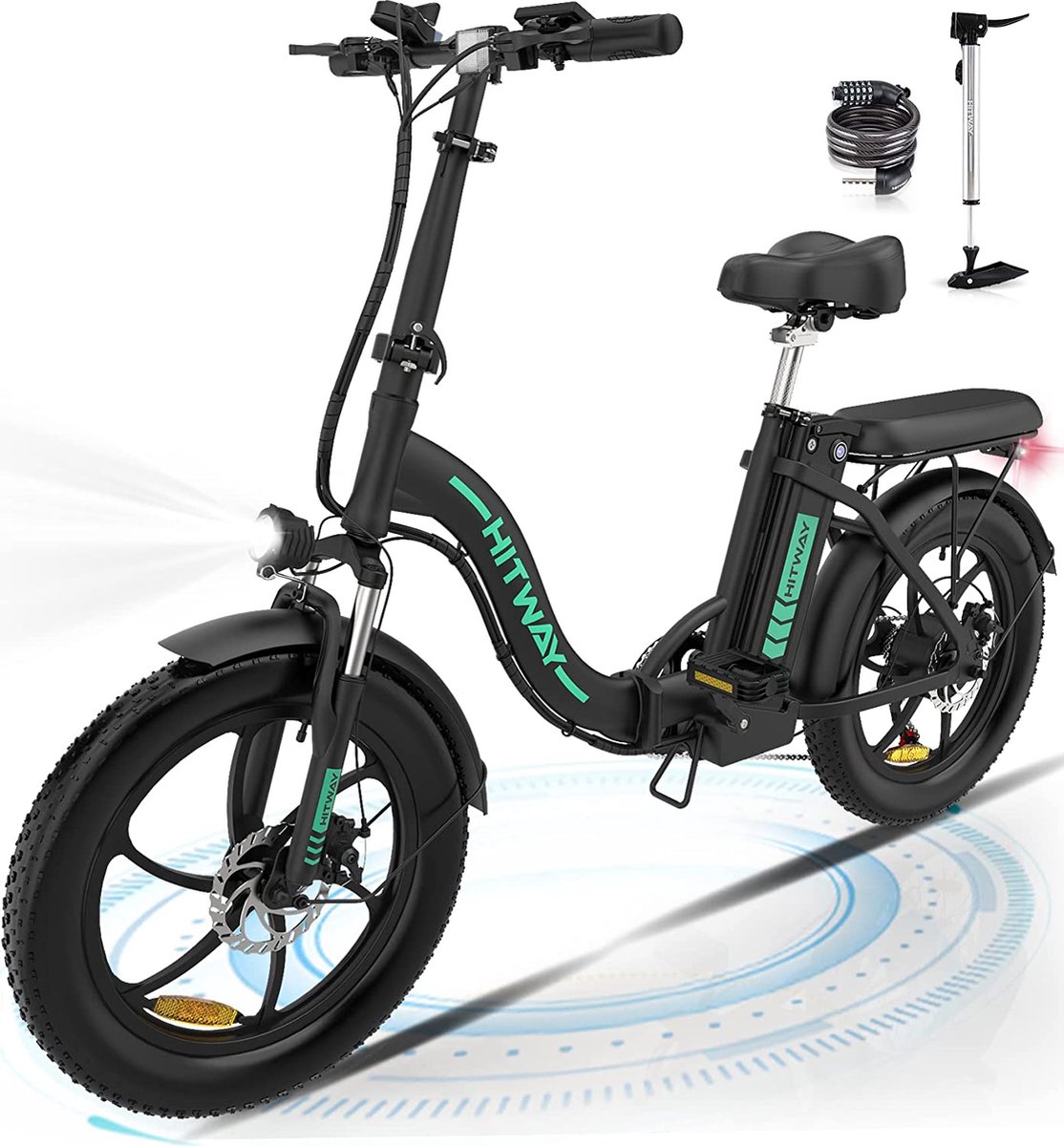 Hitway Elektrische Fiets BK6S - 20*3.0 Inch Fat Tire City Commuter EBike met Afneembare 36V 12Ah Lithium Batterij - Opvouwbaar Mountain E-Bike met 250W Motor - 7 Versnellingen - IP54 Waterdicht op Prijzenvolger.com