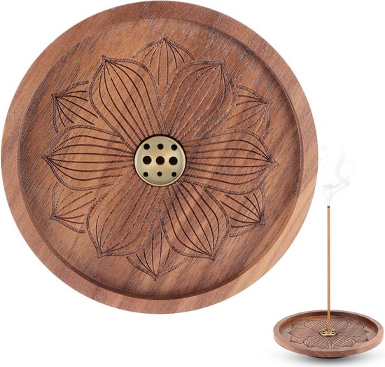 wierookstokjeshouder van hout, lotus, wierookstokjeshouder, 3 gaten, voor meditatie, yoga, woondecoratie (12 cm)