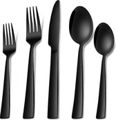 Bestekset zwart, 30-delige bestekset voor 6 personen met mes, vork, lepel, RVS bestek voor familie/feest/hotel/restaurant, spiegel gepolijst & vaatwasmachinebestendig