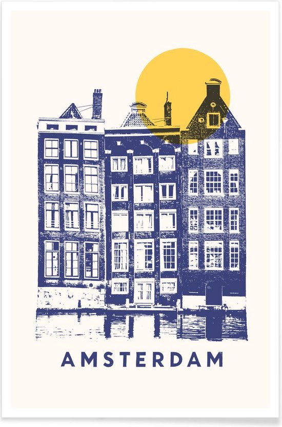 JUNIQE - Poster in lijst Amsterdam /Blauw & Geel