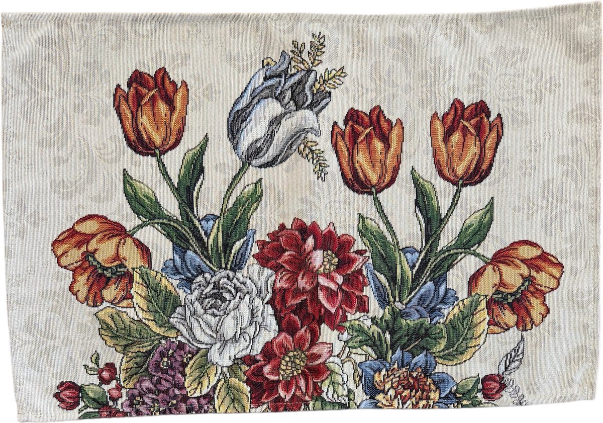 Placemat - Luxe gobelinstof - Poline - Kleurige bloemen - Tulpen - Tulp - Loper 35 x 45 cm
